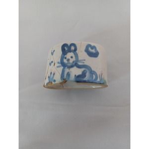 Vintage Mary A. Hadley Pottery Hand painted, signed Napkin Ring Country Rabbit